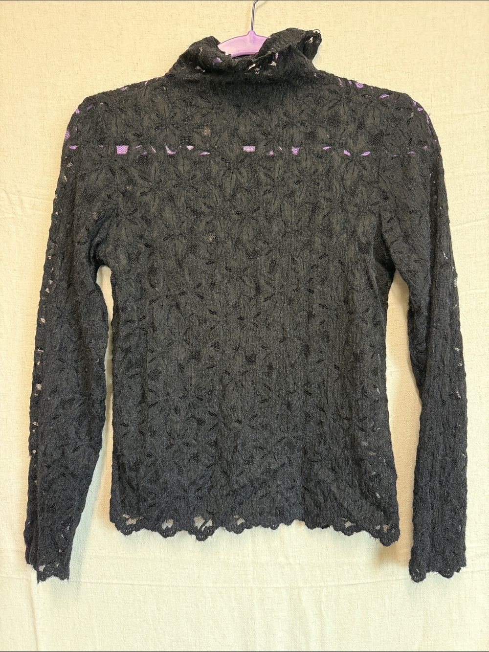 Black Lace Long-Sleeve Turtleneck Sweater